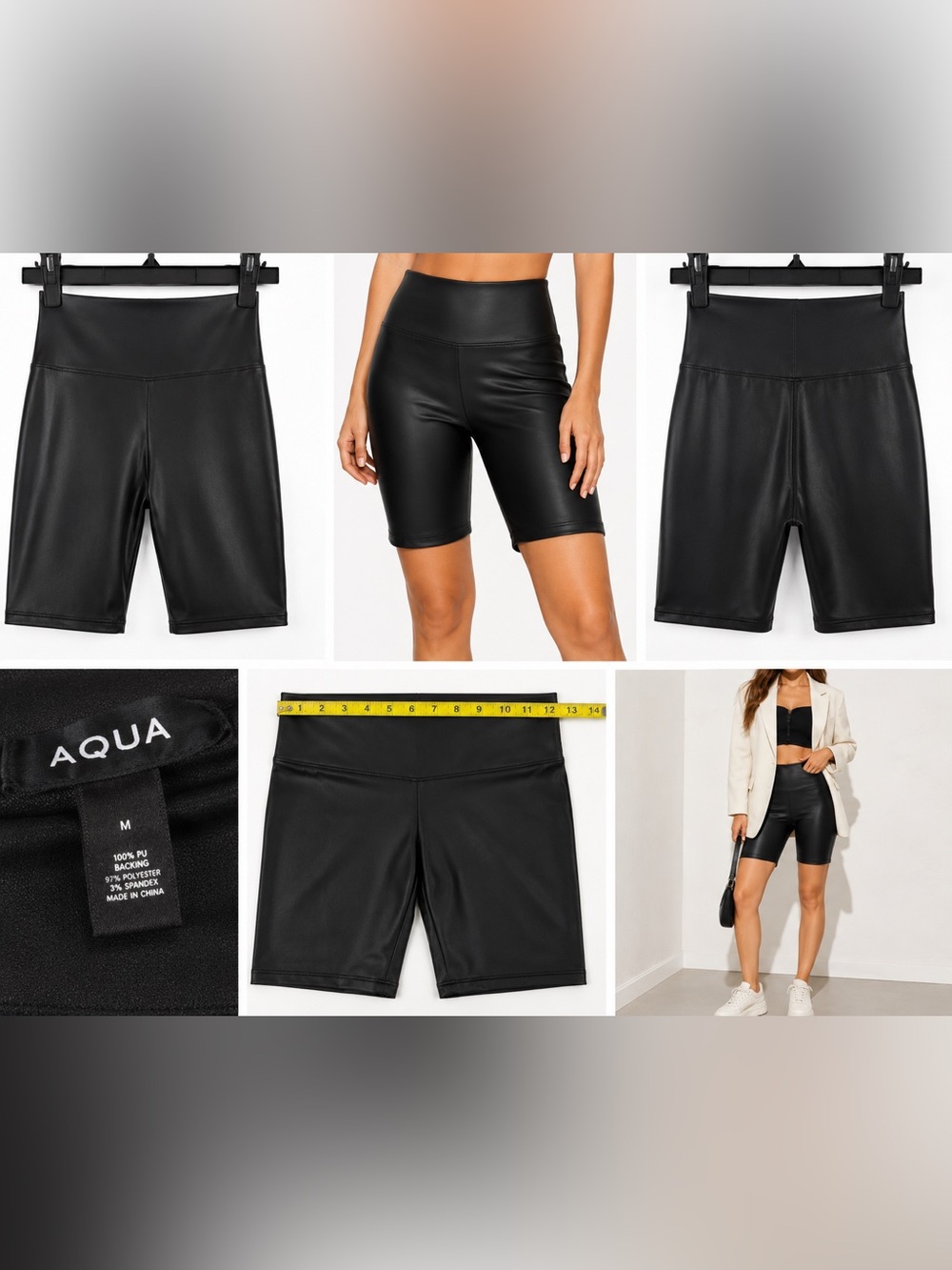 AQUA Black Faux Leather High Rise Bermuda Biker Shorts Women’s Medium NWT